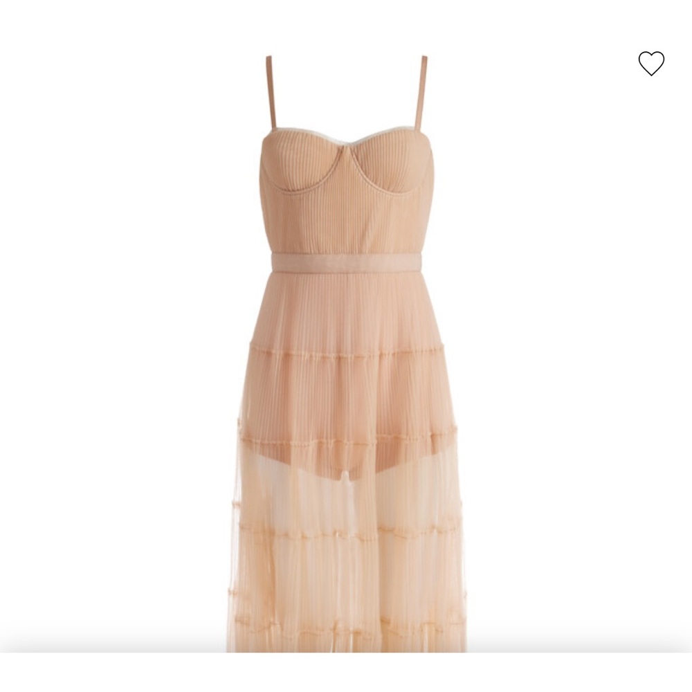 Alice + Olivia Sheer Pleated Tiered Maxi Dress in Nude